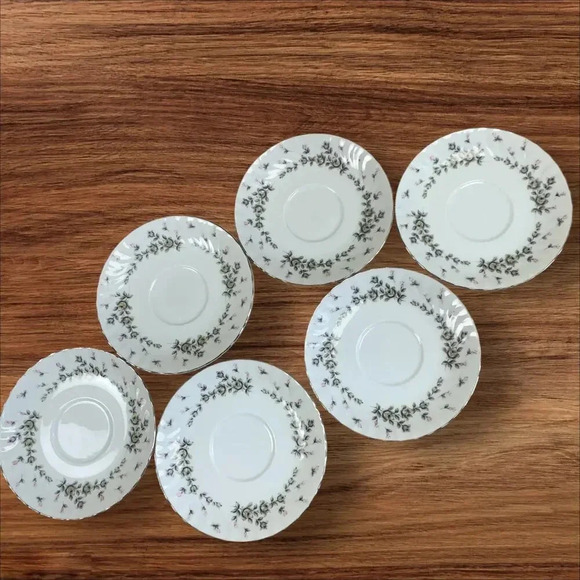 Style House Vintage Platinum Rose Fine China Picardy Saucers Set of 6 Japan 6 In - Picture 1 of 9